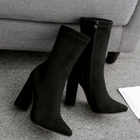 Women's Chunky High Heel Boots Pointed Toe Shoes