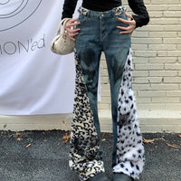 Women's Washed Leopard Splicing Skinny Jeans