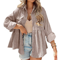 Fashion Corduroy Ruffled Shirt Top For Women