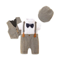Boys' Bow Tie White Short-sleeved Suspender Romper Vest Three-piece Suit