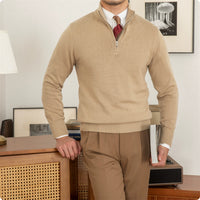 Men's Stand Collar Zippered Wool Sweater