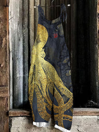 Women's Autumn And Winter Printing Retro Wide Leg Jumpsuit