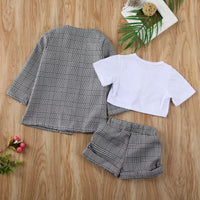 White Upper Garment Gray Plaid Suit 3-piece Set