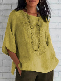 Autumn And Winter Women's Three-quarter Sleeve Loose Casual Print T-shirt Linen Cotton And Linen