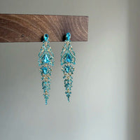 Women's Blue Zircon Long Tassel Stud Earrings  Beach Vacation Style, Atmospheric, Face-Slimming, Spring  Summer Earrings
