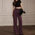 Retro Purple High-waisted Pleated Wide-leg Pants