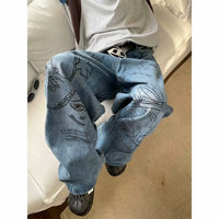 American-style Street Graffiti Wide-leg Jeans For Men