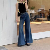 Retro Blue Wide-Leg Denim Jeans For Women, Autumn Supermarket Style