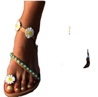 European And American-style Floral Rhinestone Flat Sandals For Women