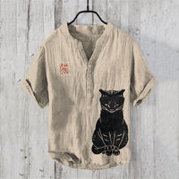 Printed Men's Casual Loose-fit Retro Short-sleeve