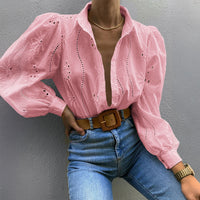 Casual Resort Fashion Hollow-out Long-sleeve Cardigan Blouse