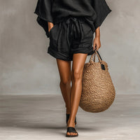 Loose-fitting Solid-color Casual T-shirt And Shorts Set