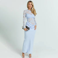 Round-neck Tube Top Long-sleeve Sexy Lace Sheer Patchwork Dress