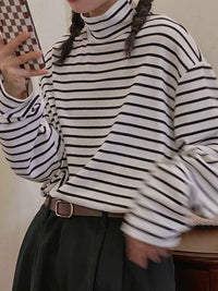 New Loose Striped Long-sleeved T-shirt For Women