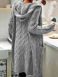 Long Knitted Plus-size Solid-color Sweater With Long Sleeves And Pockets