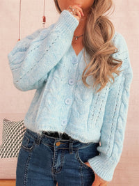 Casual Short Twist Hollow-out Knitted Cardigan Single-breasted V-neck Sweater