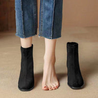 French Style Suede Boots Chunky Heel Thin Women's
