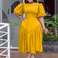 Ruffled Plus-Size Fashionable Puff-Sleeve Dress African Style
