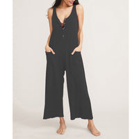 Pure Color Casual Breastfeeding Button Pocket Jumpsuit Women