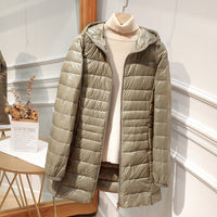 Down Jacket Women's Mid-length Hooded Slim Fit Light Coat