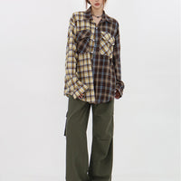 Womens Retro Patchwork Sun-Protective Designer All-Match Plaid Shirt