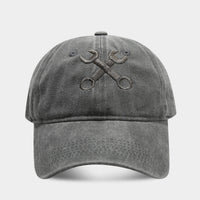Vintage Distressed Wrench Repairman Hat Soft Top Breathable Washed Peaked Cap