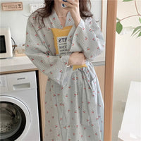Sweetheart Checked Pajama Robe Spring Autumn New Style, Loose Fitting, Comfortable Mid Length Loungewear For Home