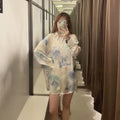 European And American New Women's Clothes Loose Fashion Tie-dyed Silk Satin Texture Casual Shirt