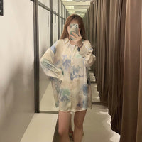 European And American New Women's Clothes Loose Fashion Tie-dyed Silk Satin Texture Casual Shirt