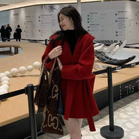 Coat Red Shirt Korean Style Hooded Cashmere Double-sided Woolen Woolen Coat For Women