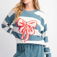 Women's Round Neck Pullover Long Sleeve Bowknot Sweater