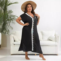 Contrast-color Patchwork Deep V-neck Split Dress
