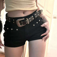 Black Sheath Wild Slimming Stretch A- Line Rivet Denim Shorts