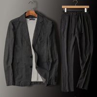 SpringSummer All-Linen Business-Casual Lightweight Breathable Mens Suit Set