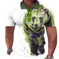 3D Wolf Printed Casual Short-sleeved Street Hip-hop T-shirt Breathable Pullover Men's Polo Shirt