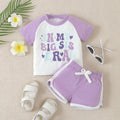 Casual Contrast Color Letter T-shirt Sports Shorts Two-piece Set