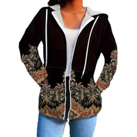 Ethnic Print Hooded Plus Size Women's Coat