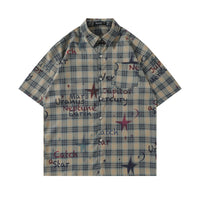 Gradient Short Sleeve Plaid Shirt Men