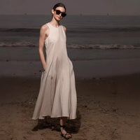 Round-neck Loose Solid-color Casual Sleeveless Dress