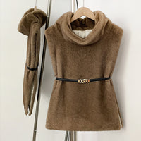 Elegant Women's Sleeveless Belt Turtleneck Top