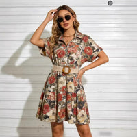 Womens Slimming Belt Short-Sleeve Dress