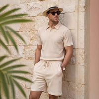 Men's Sporty-Casual Zip-Up Polo Shirt And Pants Set