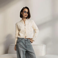 Gentle Chic Three-dimensional Bow Knitted Round Neck Cardigan Sweater