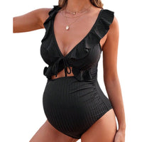 Solid-color Tummy-supporting Modest One-piece Swimsuit For Pregnant Women