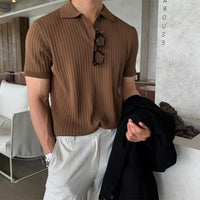 Men's Knitted T-shirt Solid Color Thin Loose Casual Polo Collar Polo Shirt