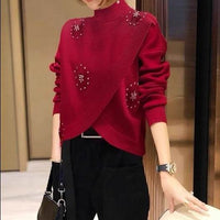 Women's Long-sleeved Sweater Fall Winter Fashion Half Turtleneck Loose All-matching Sweater