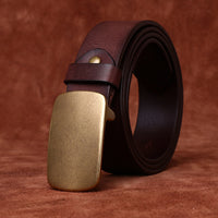 Wide Top Layer Smooth Buckle Retro Frosted Belt