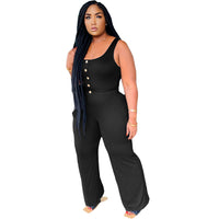 Button Panel Casual Sleeveless Wide Leg Oversized Loose Jumpsuit