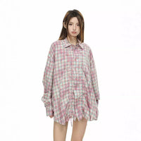 Retro Plaid Denim Collar Shirt Autumn