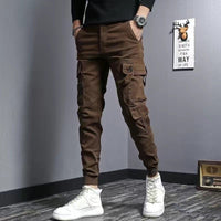 Coffee Colored Men's Slim Fit Elastic Casual Denim Work Pants